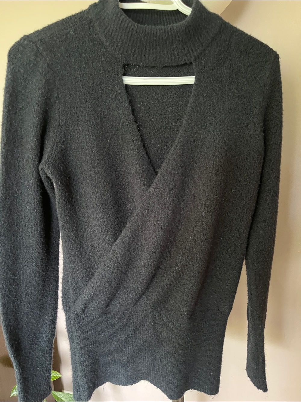 le chateau 🇨🇦 Navy Faux-Wrap V-Neck Mock-Turtleneck Sweater